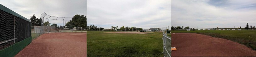 3 pictures side-by-side of baseball diamonds